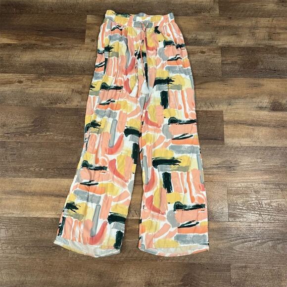 New Look Boho Beach Pants Lounge Comfort Flowy Wide Leg Elastic Waist Sz L FLAW - Picture 1 of 12